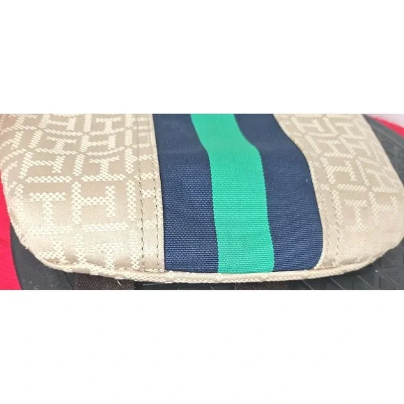 Tommy Hilfiger Tan Blue Square Stripe Crossbody Bag Purse Vintage - Picture 10 of 13
